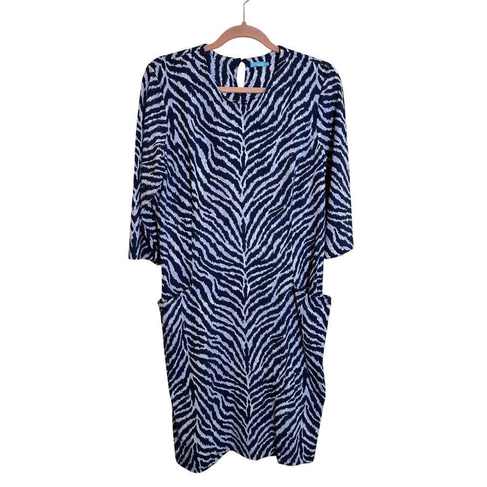 J. McLaughlin Sophia Shift Dress Size XL Blue Purple Zebra Print Office‎ Career